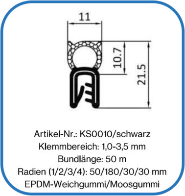 Flexibles Dichtungsprofil für Blechkanten