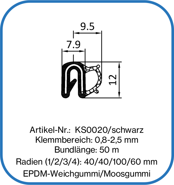 Kantenschutz-Dichtprofil EPDM schwarz