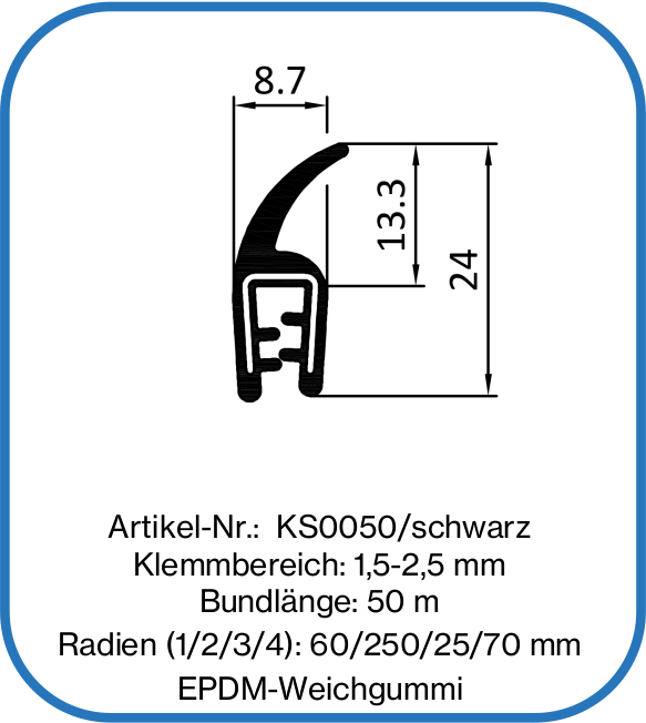 Kantenschutz-Dichtprofil EPDM schwarz