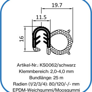 Dichtprofil mit Metalleinlage und Moosgummidichtung