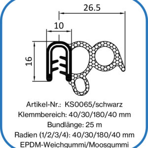 Flexibles Dichtungsprofil mit Metalleinlage und seitlichem Schlauch