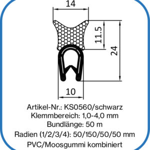 Kantenschutzprofil mit Dichtung oben