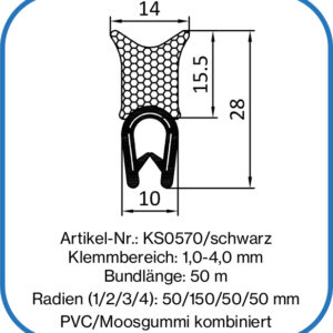 Kantenschutzprofil mit Dichtung oben