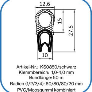 Kantenschutzprofil mit Dichtung oben