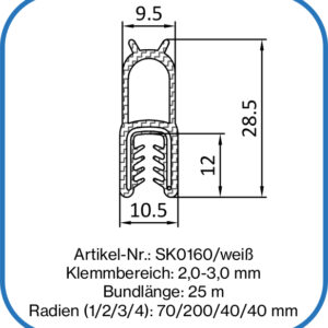 Kantenschutzprofil mit Dichtschlauch oben