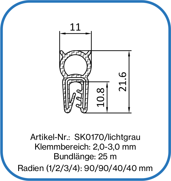 Silikon Kantenschutz Dichtprofil, Blau, FDA konform