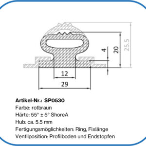 Aufblasbare Dichtung für Temperöfen, ITA Profile, AL Gummi