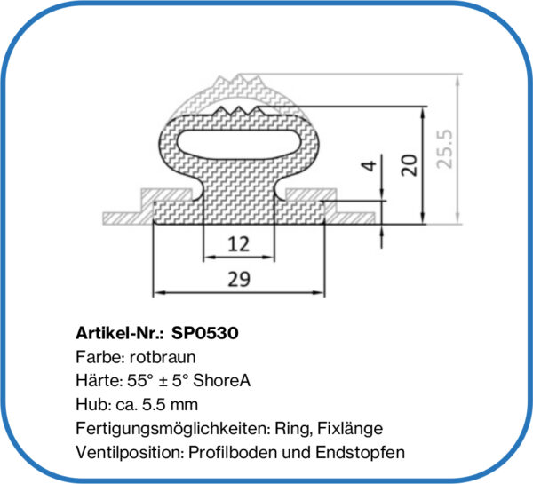 Aufblasbare Dichtung für Temperöfen, ITA Profile, AL Gummi