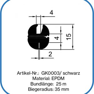 Verglasungsprofil für 4 mm Glas, 2 mm Blech