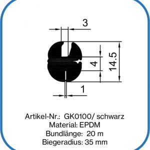 Verglasungsprofil für 3 mm Glas, 1 mm Blech