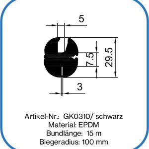 Verglasungsprofil für 5 mm Glas, 3 mm Blech