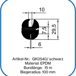 Verglasungsprofil für 10 mm Glas, 6 mm Blech