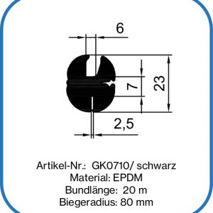 Verglasungsprofil für 6 mm Glas, 2,5 mm Blech