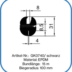 Verglasungsprofil für 8 mm Glas, 4 mm Blech