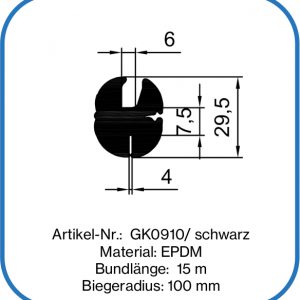 Verglasungsprofil für 6 mm Glas, 4 mm Blech