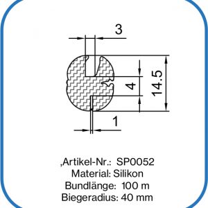 Verglasungsprofil aus Silikon für 3 mm Glas, 1 mm Blech