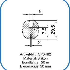 Verglasungsprofil aus Silikon für 5 mm Glas, 2 mm Blech