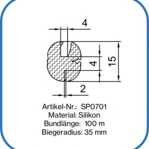 Verglasungsprofil aus Silikon für 4 mm Glas, 2 mm Blech
