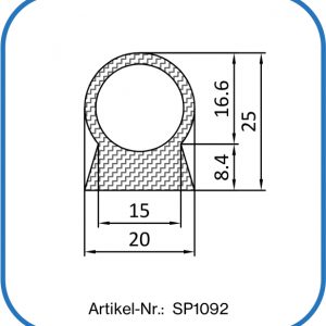 Silikondichtung für Schwalbenschwanznut. 20 mm breit und 25 mm hoch. In schwarz oder Farben nach Absprache.