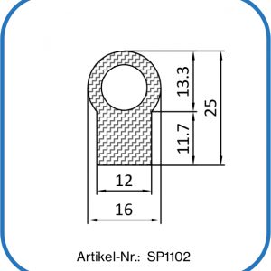 Bauchiges Silikonprofil oder Silikonschlauch mit Rechteckprofil kombiniert.