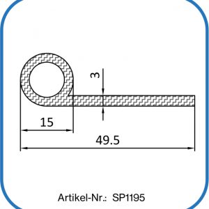 Fahnenprofil aus Silikon 49,5x15mm, Notengummi
