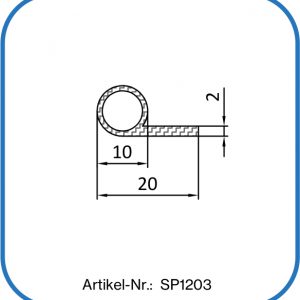 Silikon-Fahnenprofil 20x10x2mm, Gummifahnenprofil, Gummi-Fahne