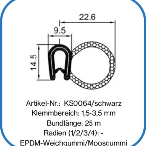 Kantenschutzdichtprofiil aus EPDM mit einem seitlichen Dichtschlauch aus Moosgummi
