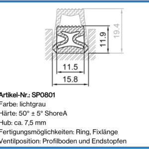 Aktivierbare Dichtung mit 7,5 mm Arbeitshub. Gut geeignet für enge Radien und Kurven.