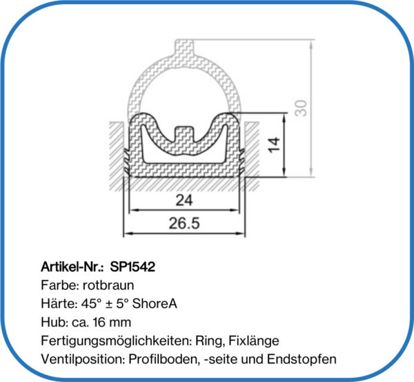 Aufblasbare Dichtung mit einem Hub von 16 mm