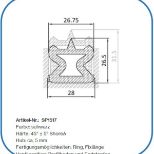 Aktivierbare Dichtung mit dicken Seitenflancken. Die Dichtung macht einen Hub von ca. 5 mm.